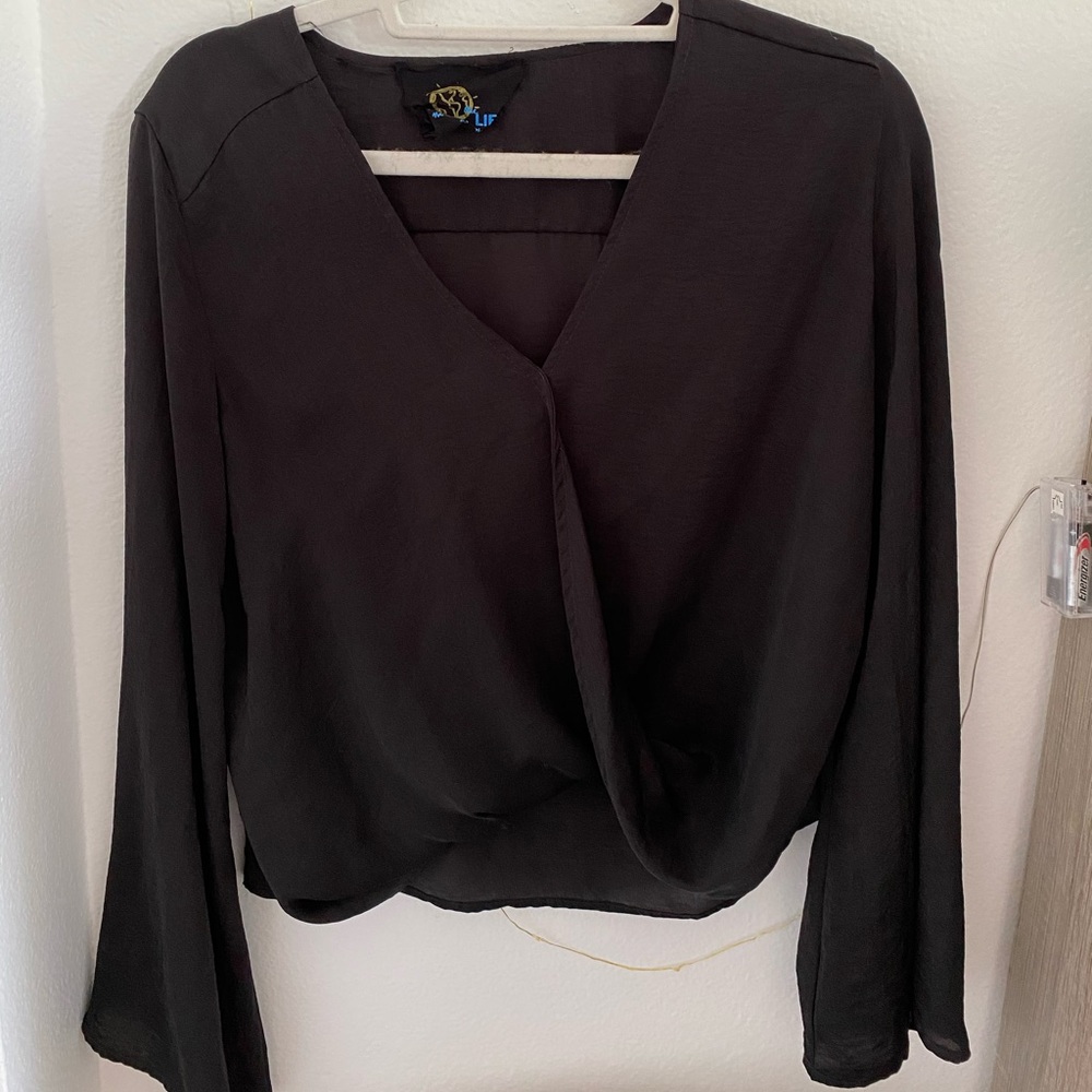 Silk Black Long Sleeve Top